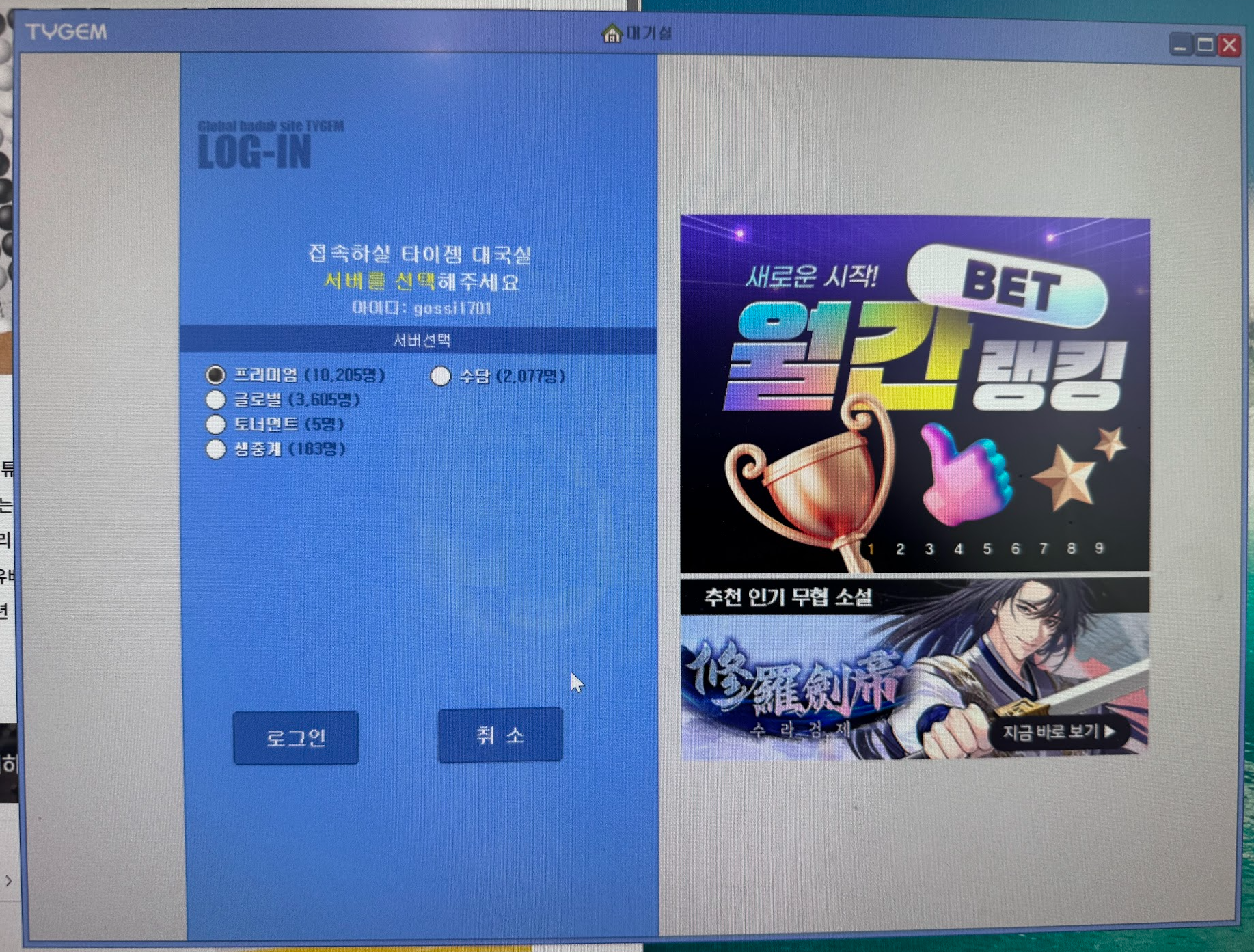 타이젬바둑 실행모습